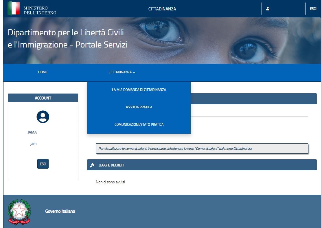 Italian citizenship applications online portal - Italian Ministry of the Interior